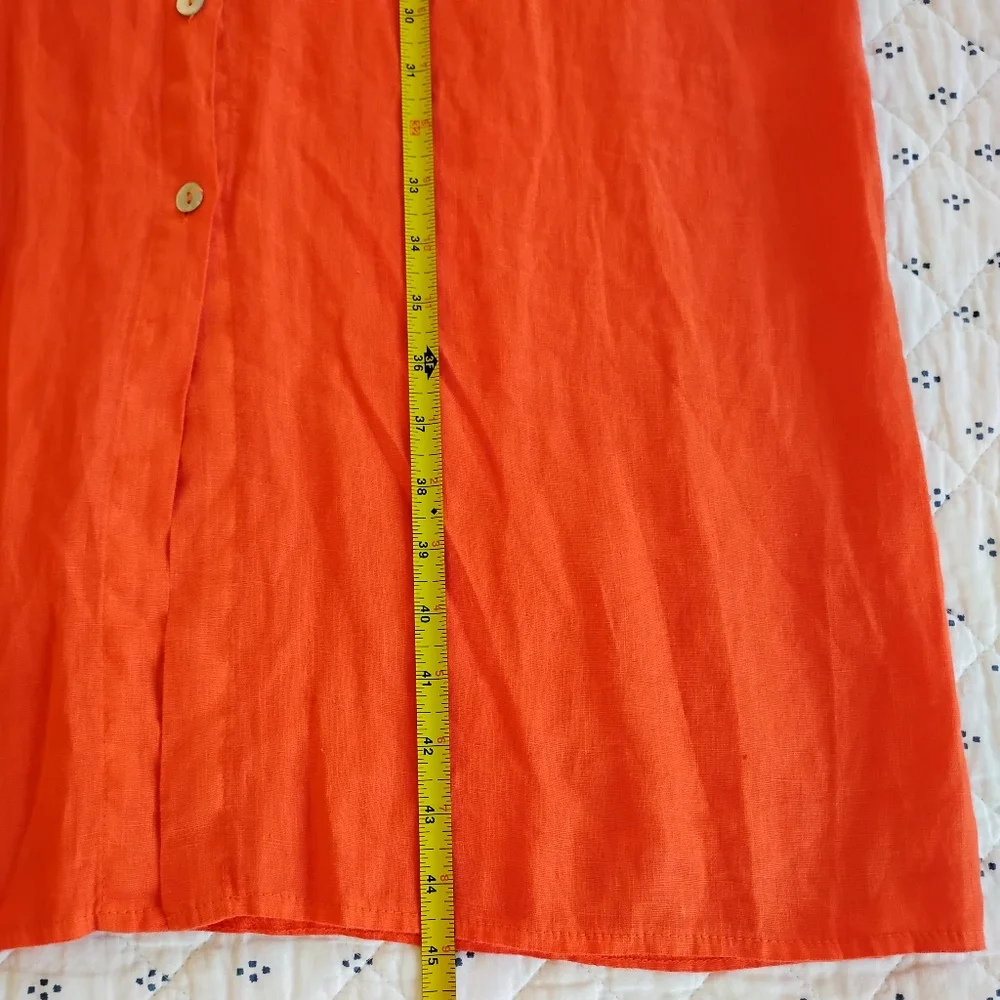 LUA Made in Italy Vibrant Orange 100% Linen Button Down Dress - Picture 13 of 15